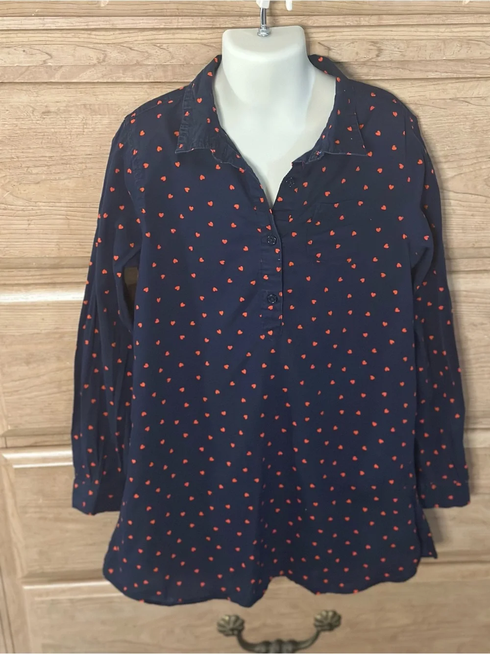 OshKosh B'gosh Navy Long Sleeve Top with Red Heart Print | Size 10 Y #Valentine
